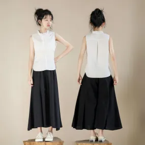 花边无袖上衣/ 黑色喇叭裙裤 Sleeveless Ruffled Top / Black Flared Wide-Leg Pants