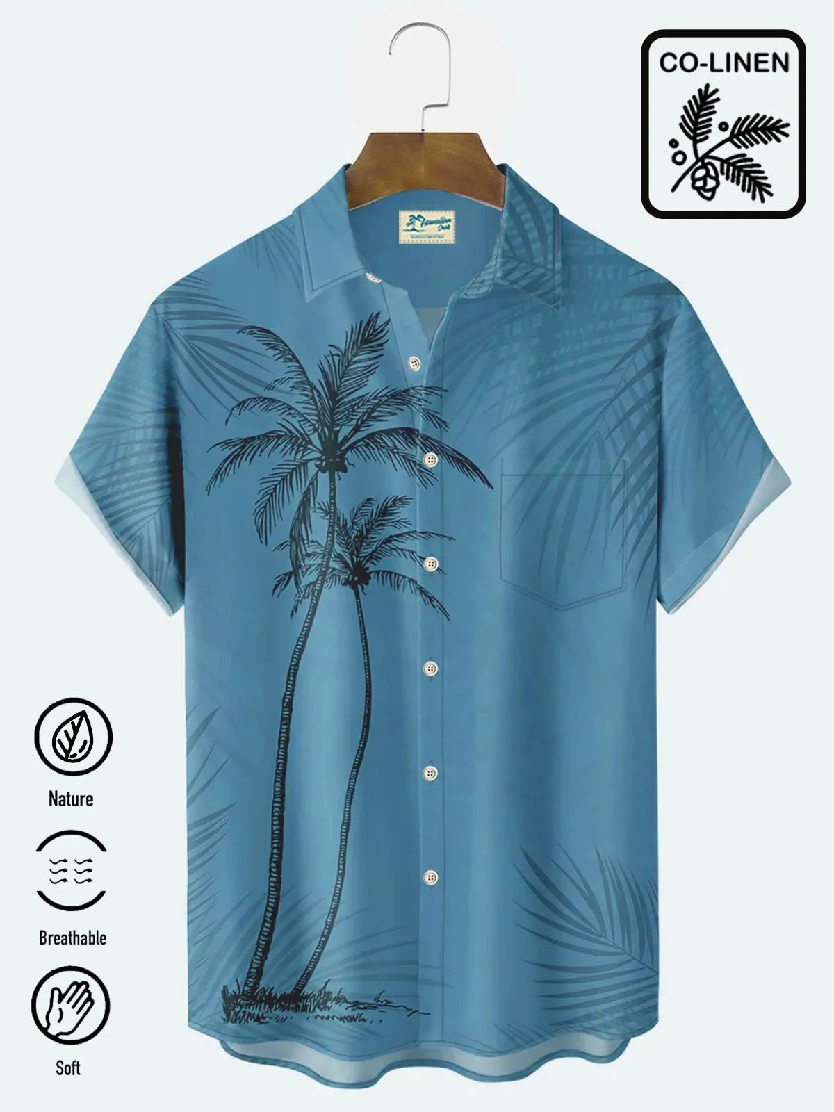 Alohadaddy Cotton Hawaiian Icy Blue Coconut Tree Men's Button Pocket Shirt