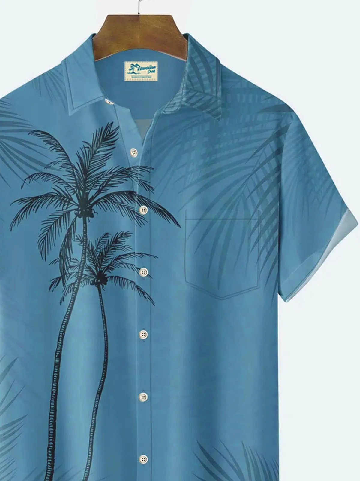 Alohadaddy Cotton Hawaiian Icy Blue Coconut Tree Men's Button Pocket Shirt