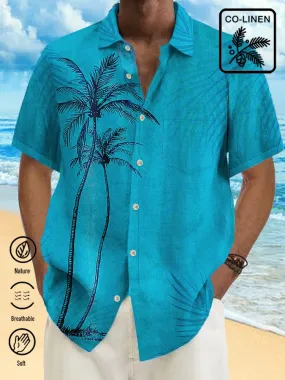 Alohadaddy Cotton Hawaiian Icy Blue Coconut Tree Men's Button Pocket Shirt