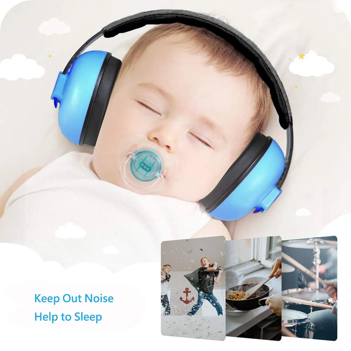 Baby Noise Cancelling Headphones Infant Ear Protection Comfortable Noise Reduction Ear Muffs for Babies Toddler 1 Months to 2 Years, Blue Light Blue