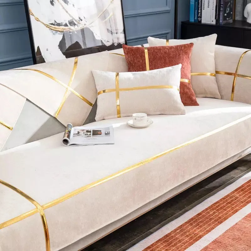 Chenille Real Leather Cushion Luxury For Seasons universal anti-slip leather Cover