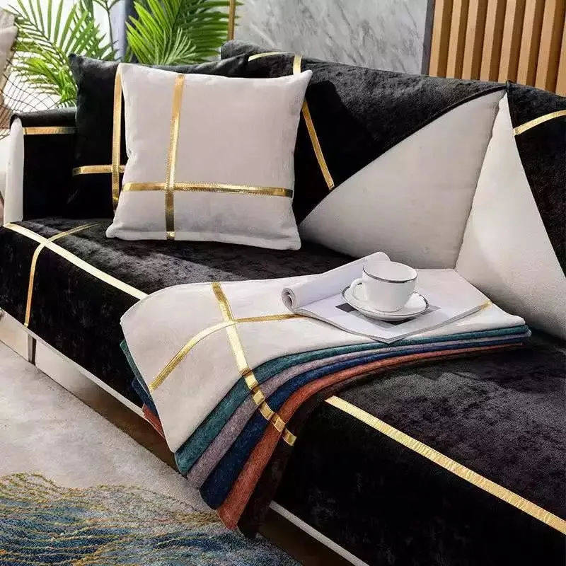 Chenille Real Leather Cushion Luxury For Seasons universal anti-slip leather Cover