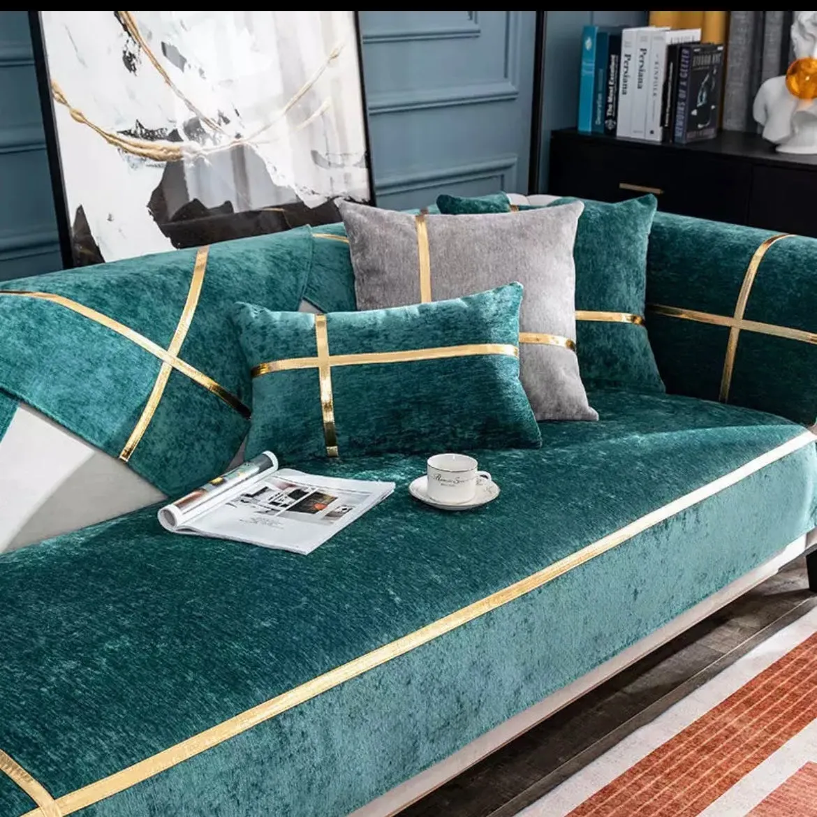 Chenille Real Leather Cushion Luxury For Seasons universal anti-slip leather Cover