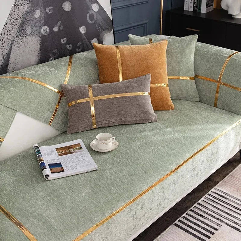 Chenille Real Leather Cushion Luxury For Seasons universal anti-slip leather Cover