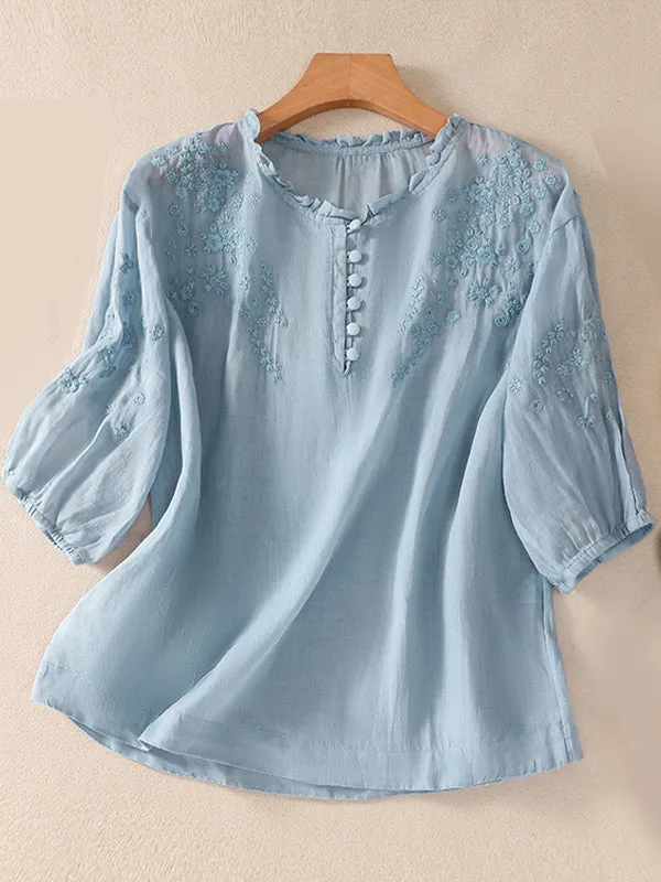 Embroidery Button-Front Shirt