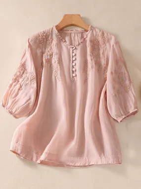 Embroidery Button-Front Shirt