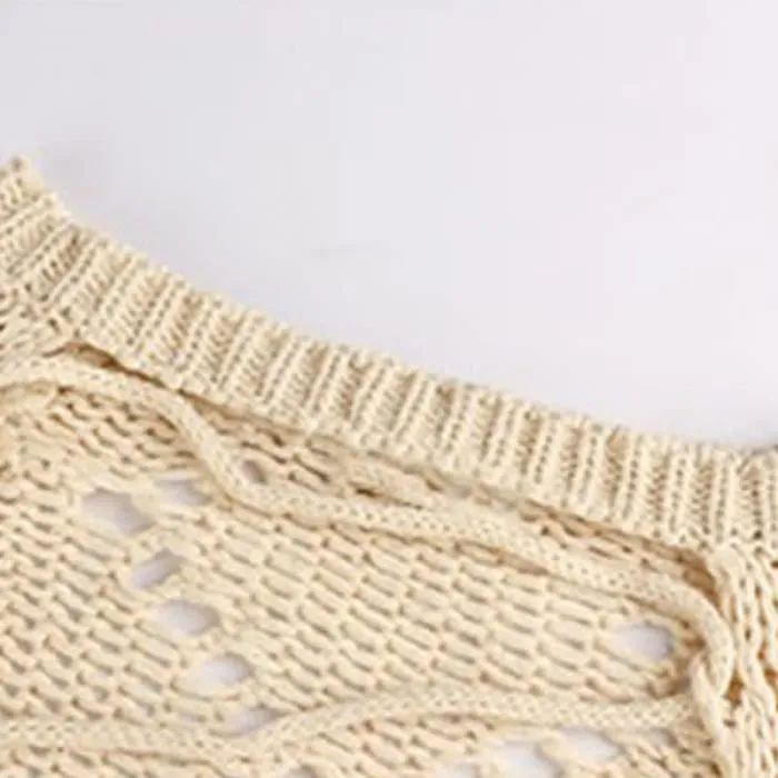 Hollow Out Crochet Shirt Ruffled Split Slip Dress