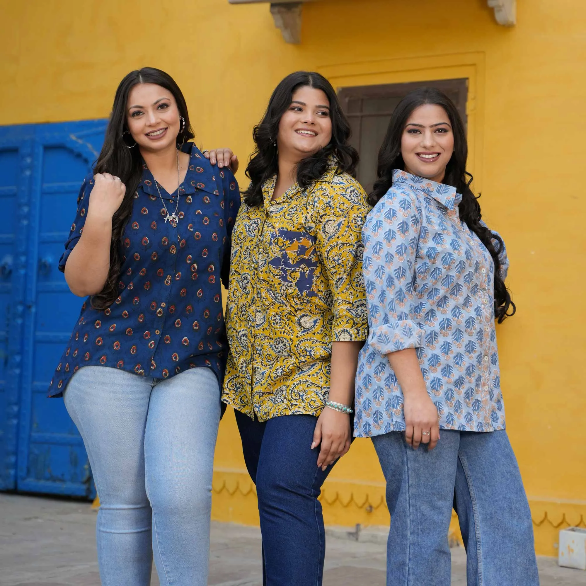 Icy Blue Handblock Printed Cotton Shirt