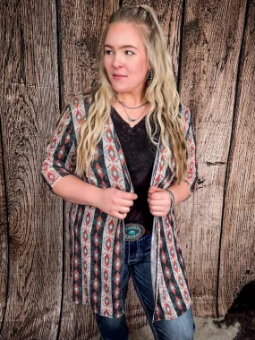 Jonelle Vintage Coral Aztec Mesh Duster