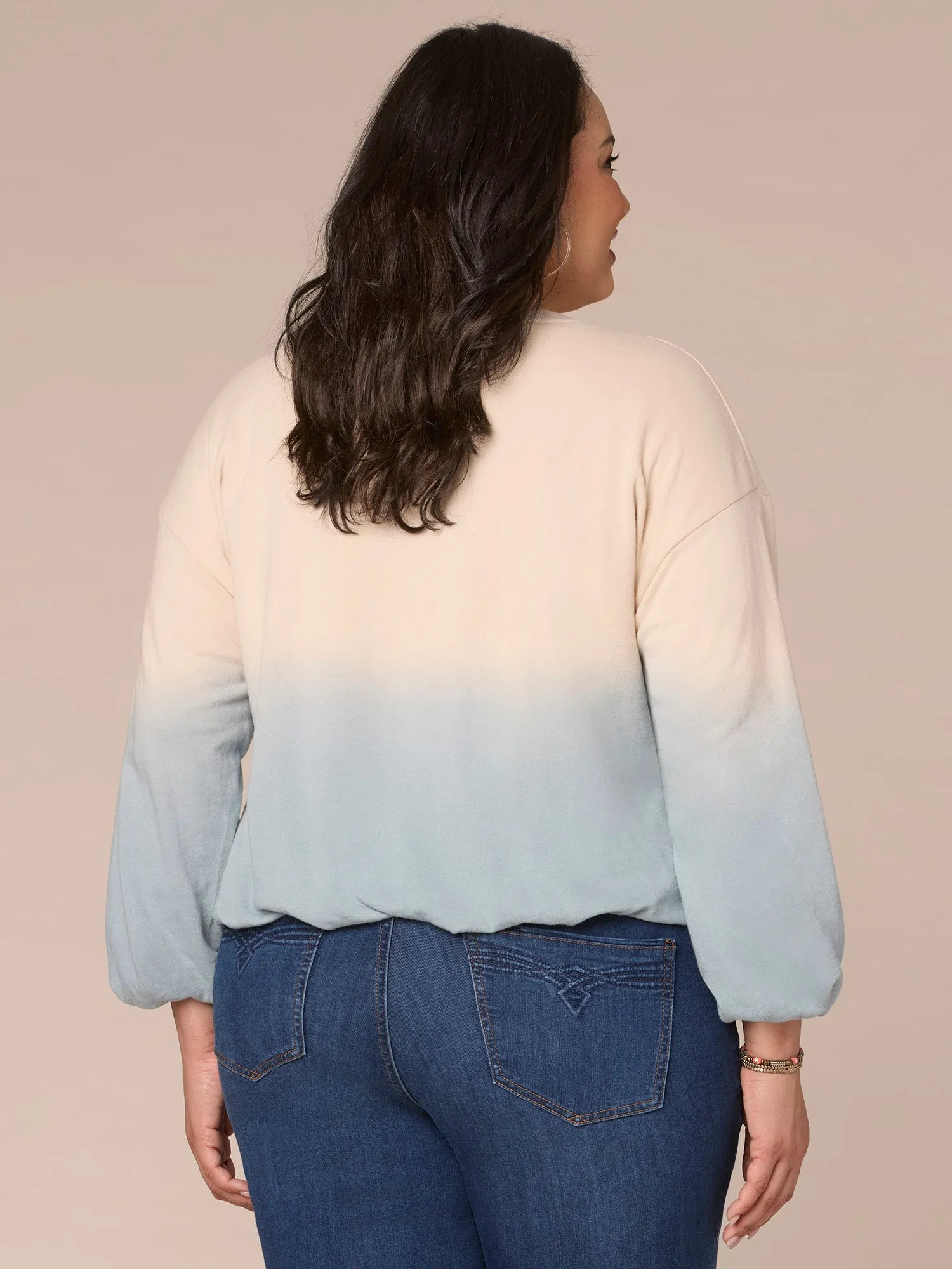 Long Sleeve Crew Neck Dip Dye Screen Print Plus Size Knit Sweatshirt