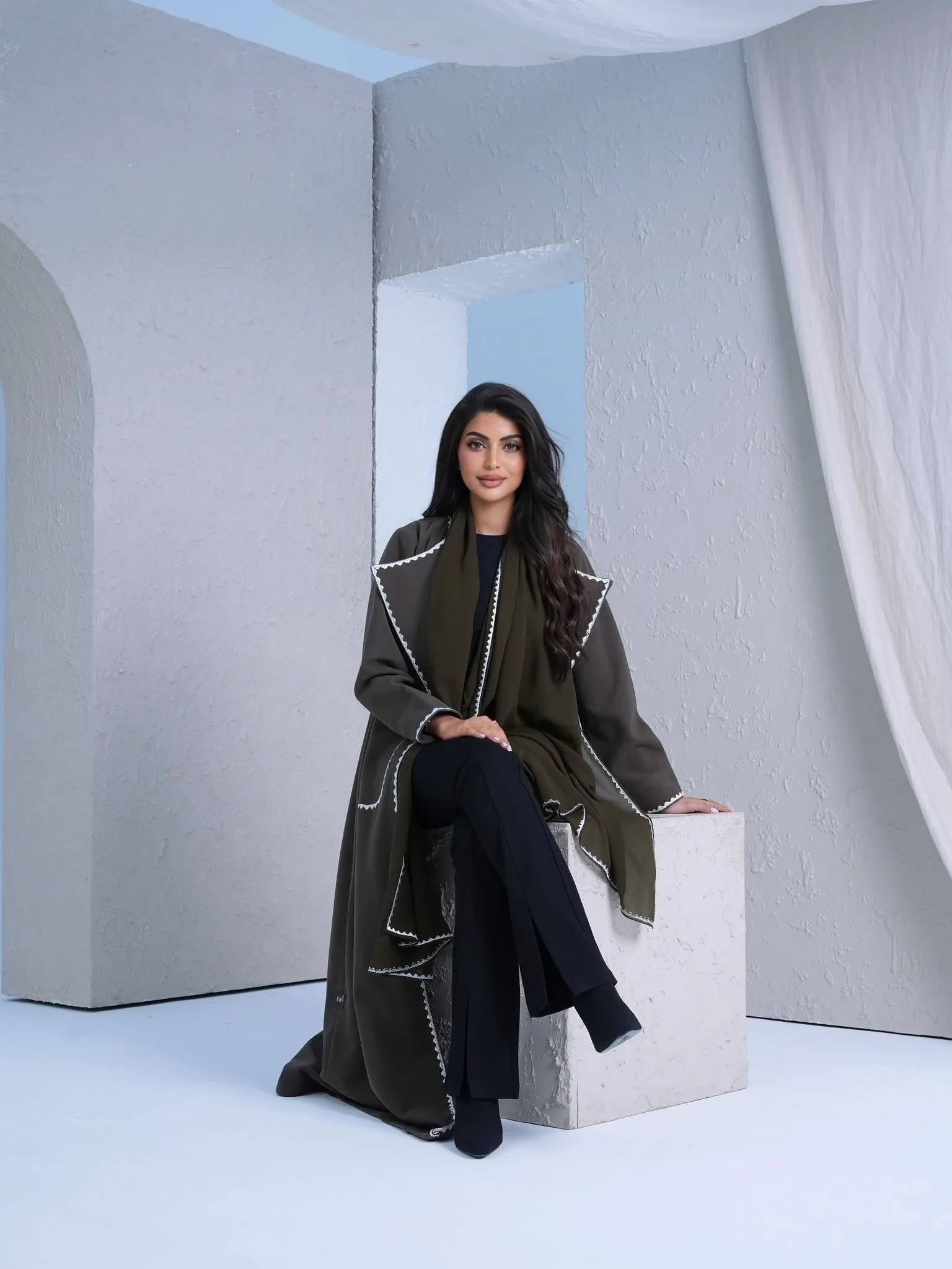 LUXURY OLIVE BLAZER ABAYA #534