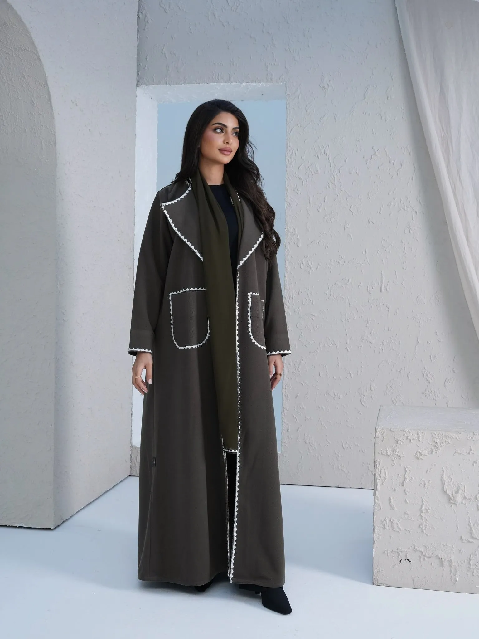 LUXURY OLIVE BLAZER ABAYA #534