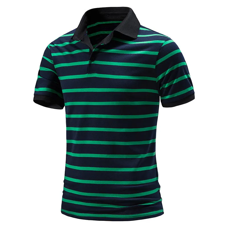 Men Turnover Collar Stripes Short Sleeves T-Shirt