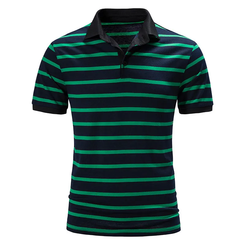 Men Turnover Collar Stripes Short Sleeves T-Shirt