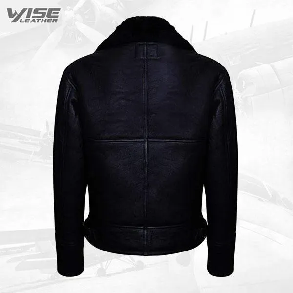 Men's B3 'Air Force' Black Shearling Sheepskin Aviator Pilot Jacket
