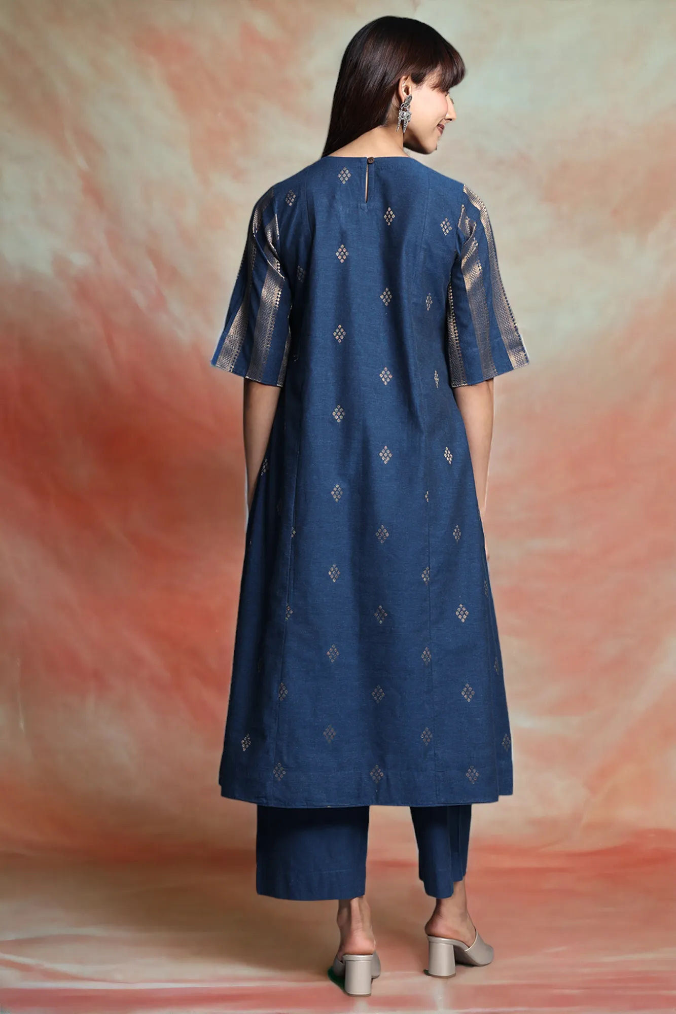 pintuck a-line kurta - sapphire sunburst & luxe glow