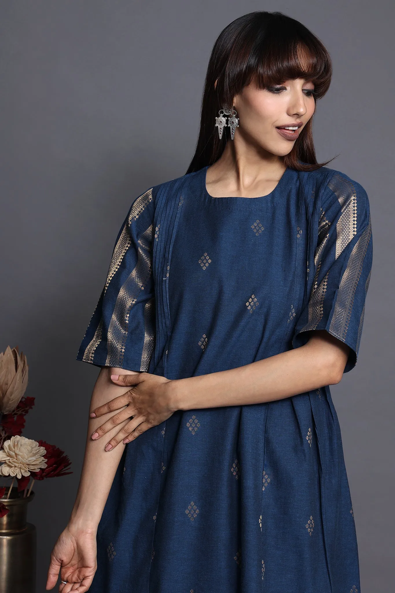 pintuck a-line kurta - sapphire sunburst & luxe glow