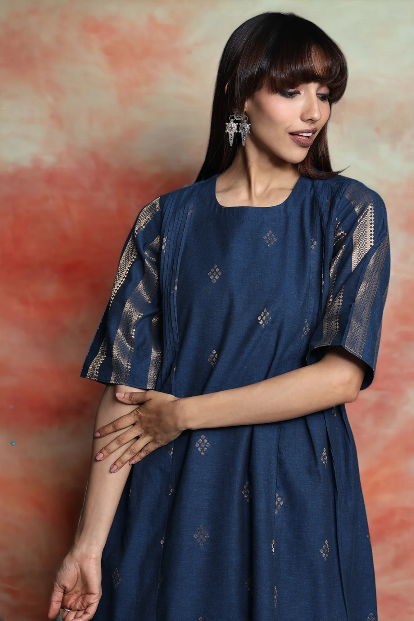 pintuck a-line kurta - sapphire sunburst & luxe glow