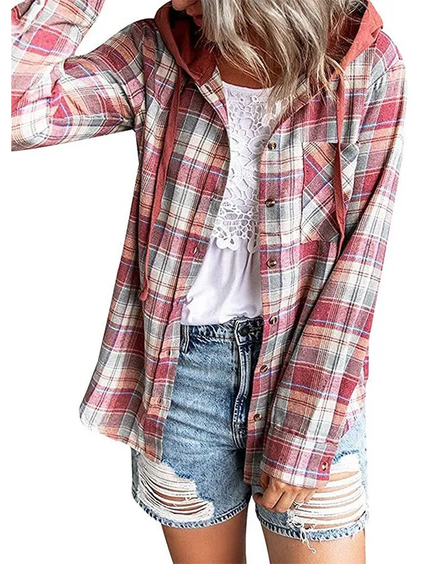 Plaid Hoodie Shirt Jacket