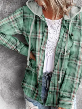 Plaid Hoodie Shirt Jacket