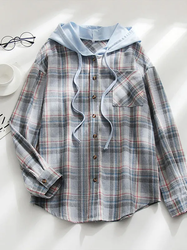 Plaid Hoodie Shirt Jacket