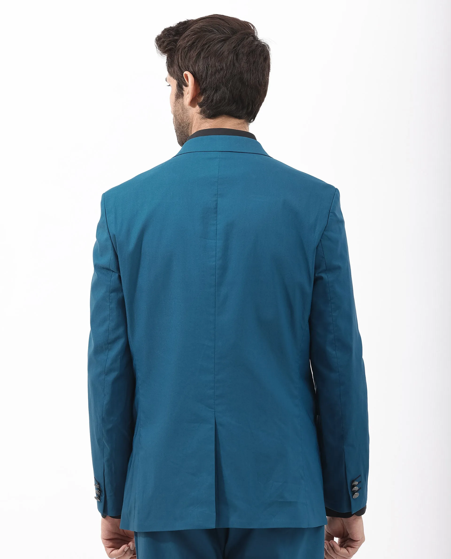 Rare Rabbit Men's Oscar Dark Teal Polyester Viscose Fabric Notch Lapel Button Closure Single Breasted Cavalry Twill Suit