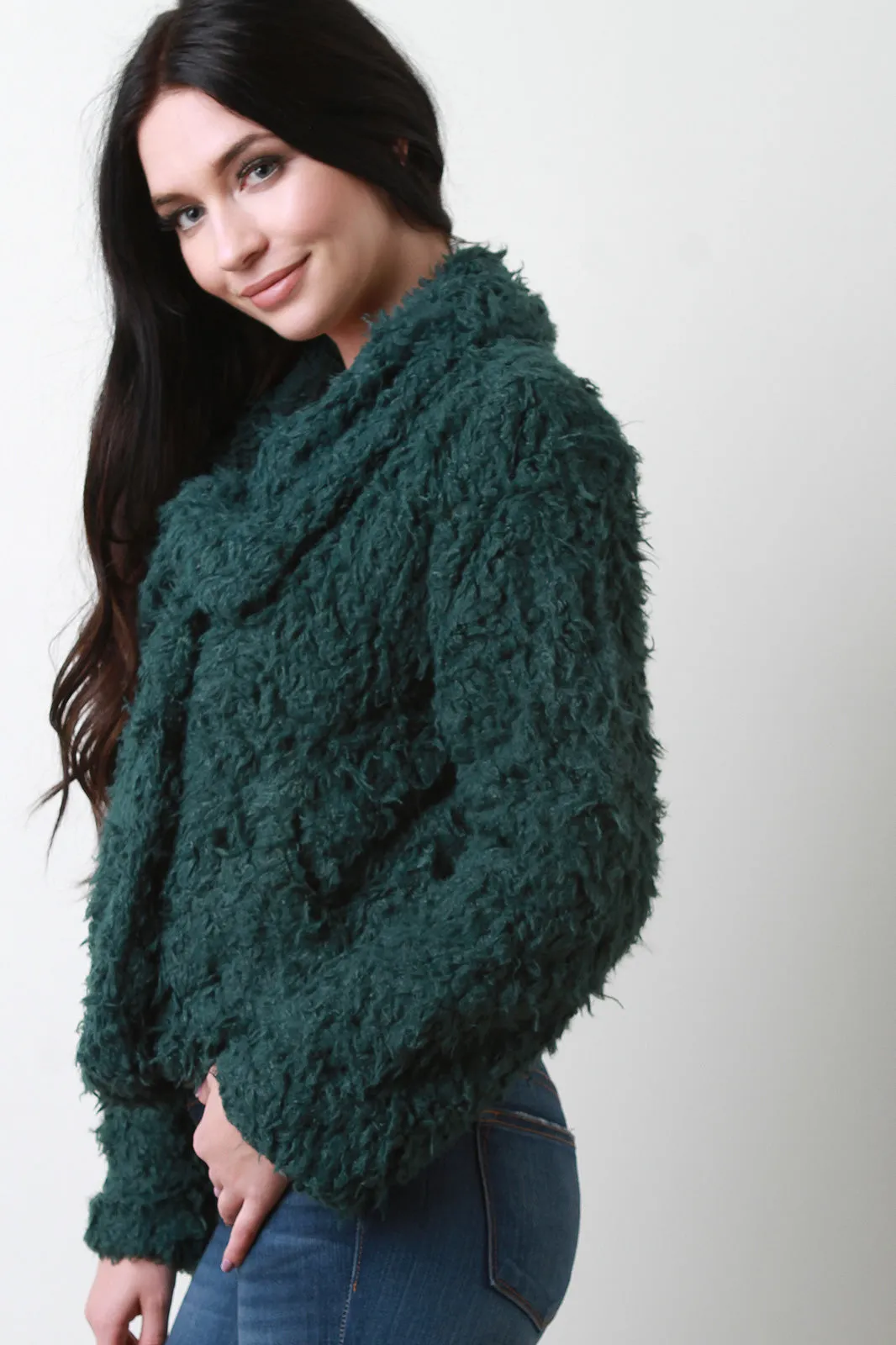 Shaggy Faux Shearling Button Up Jacket