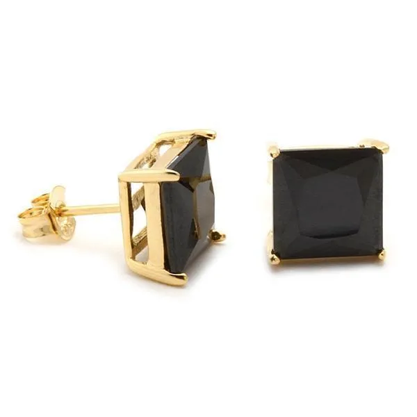 Solid 14K Gold Princess Cut Onyx Earrings