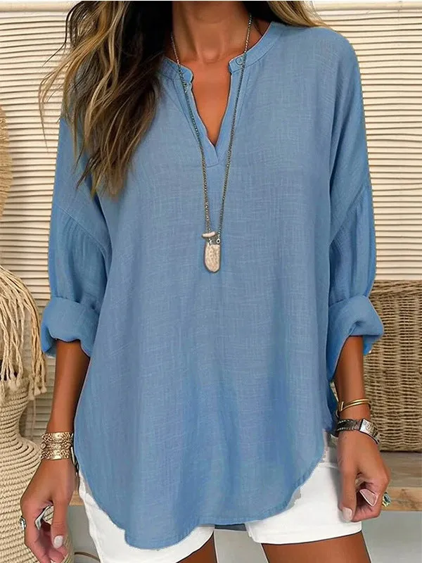 Solid V-Neck Shirt