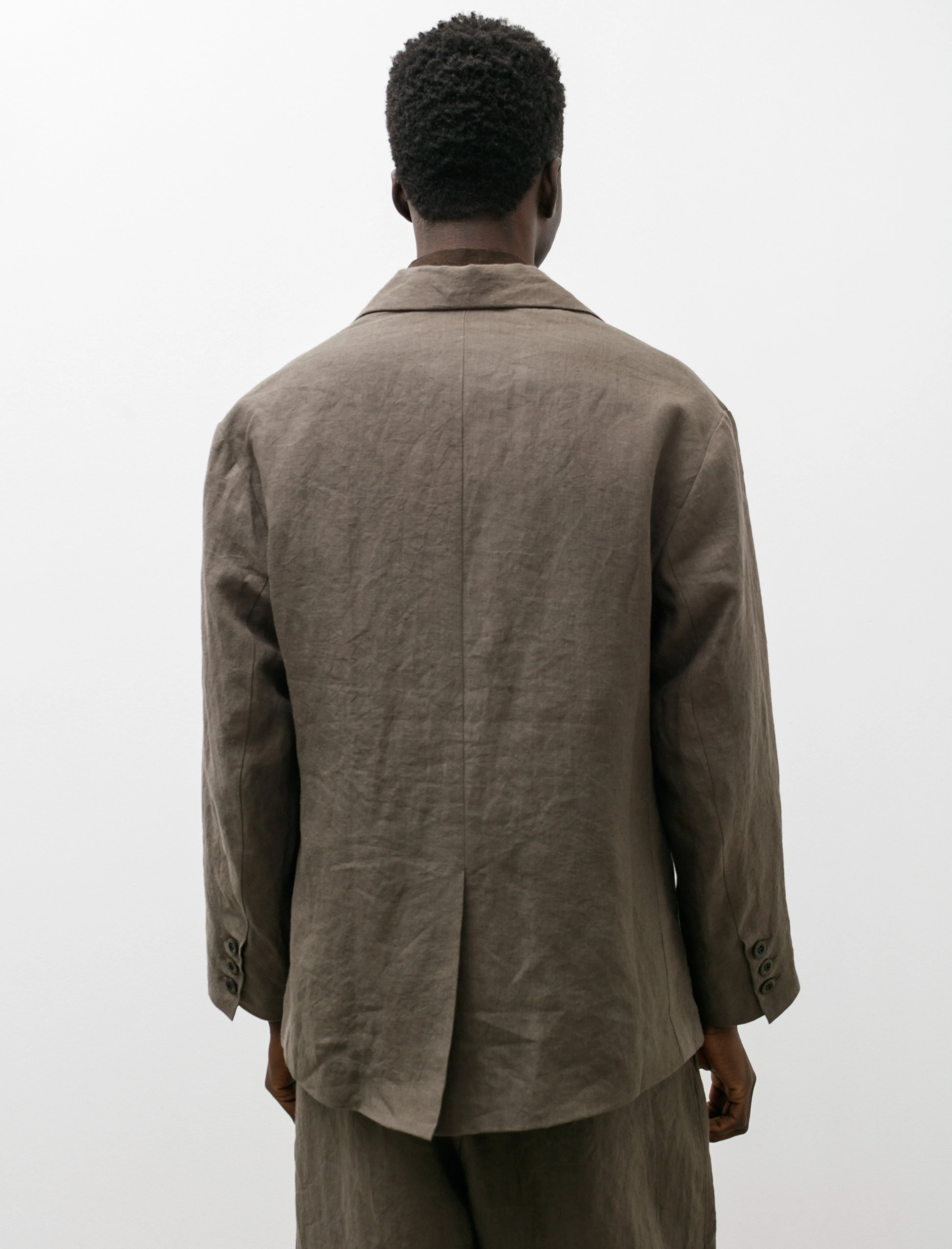 Three Button Jacket Tumbled Linen Olive