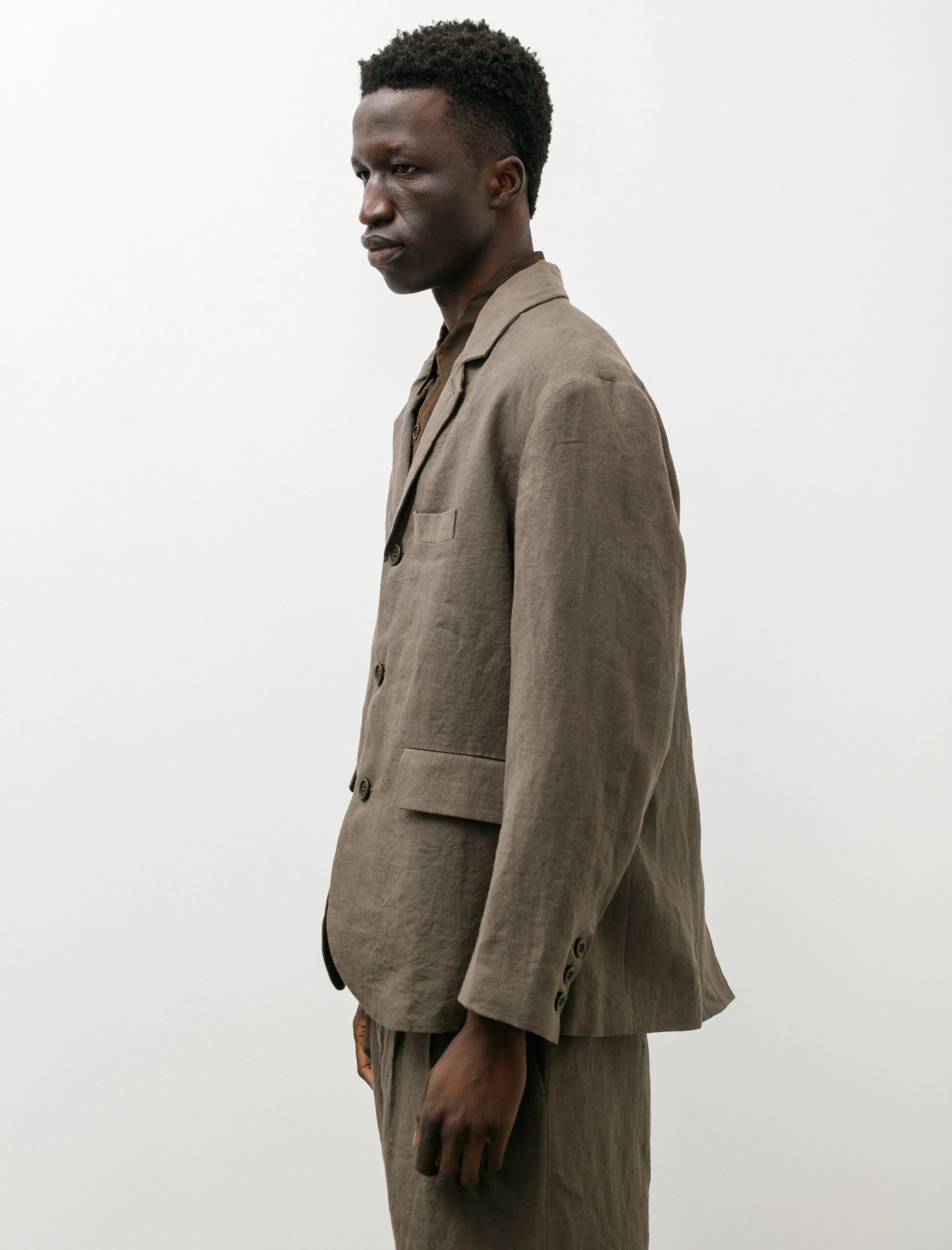 Three Button Jacket Tumbled Linen Olive