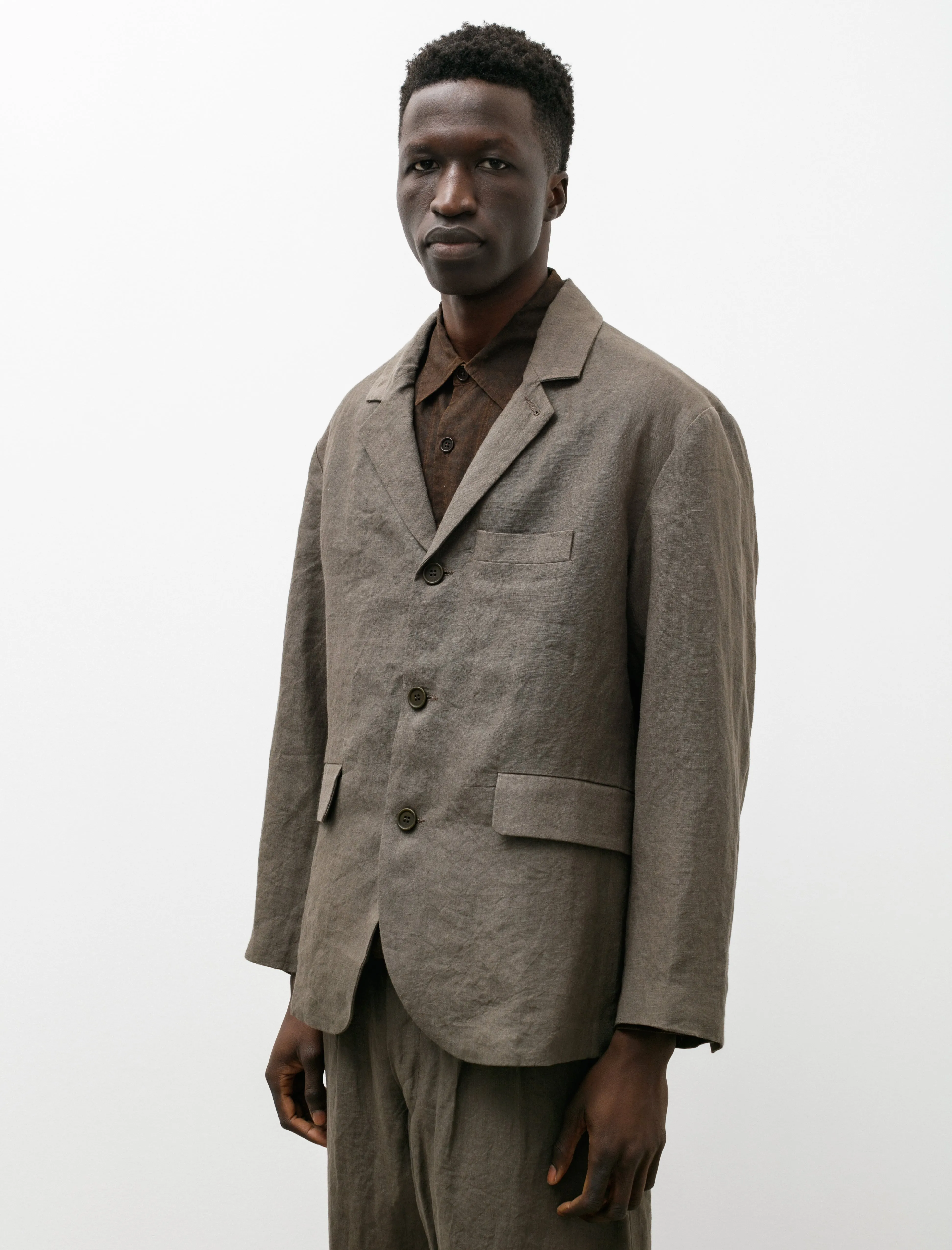 Three Button Jacket Tumbled Linen Olive