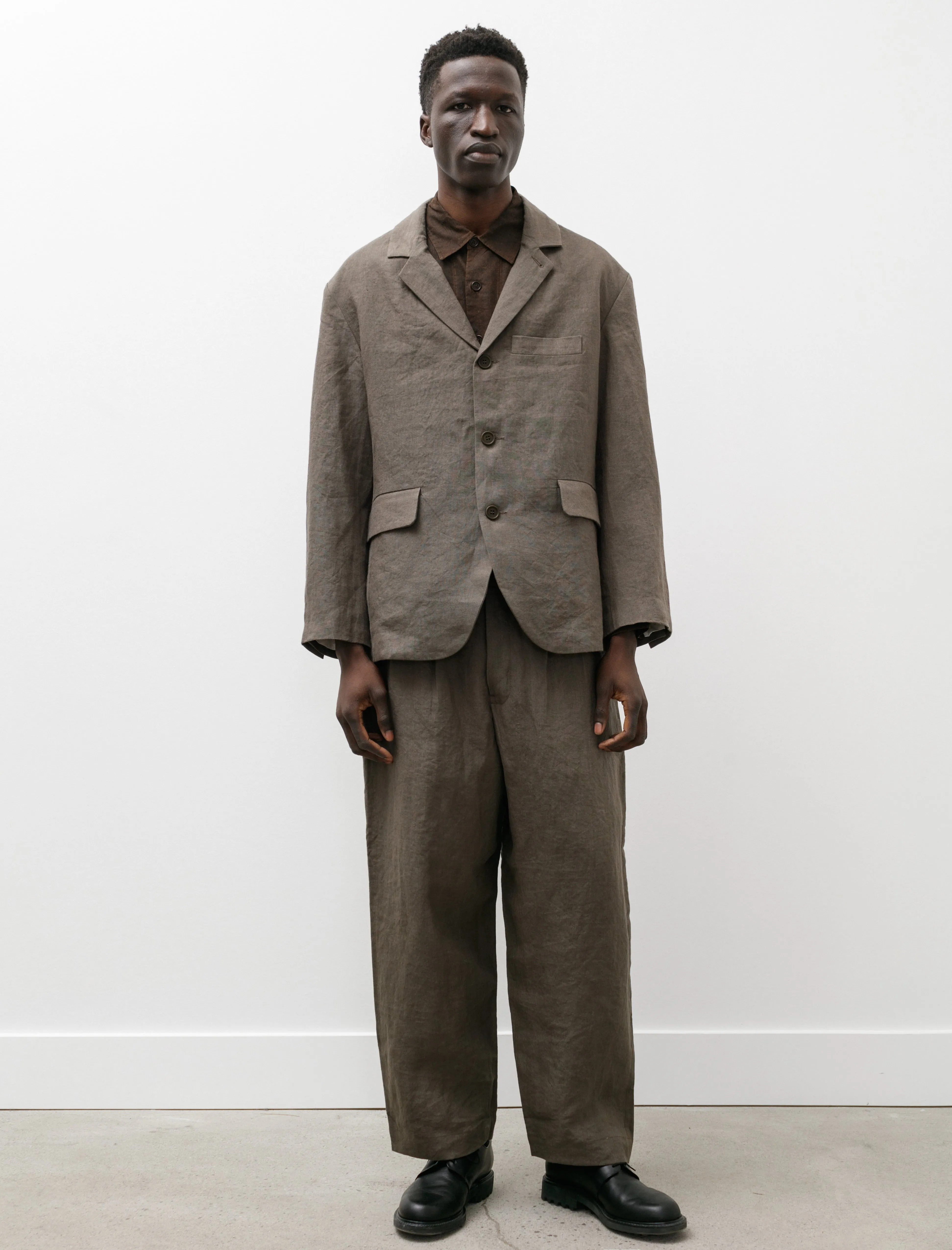 Three Button Jacket Tumbled Linen Olive