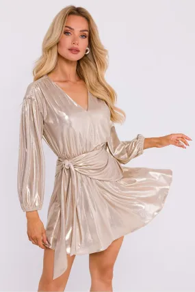 V-neck long wide sleeves short party dress