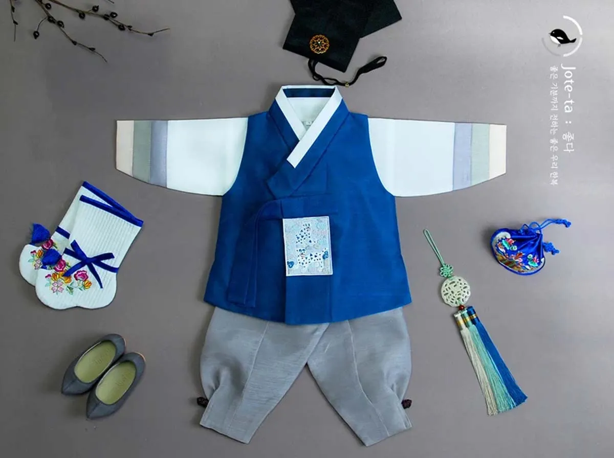 White Tiger Indigo Baek il and Dol Baby Boy Hanbok