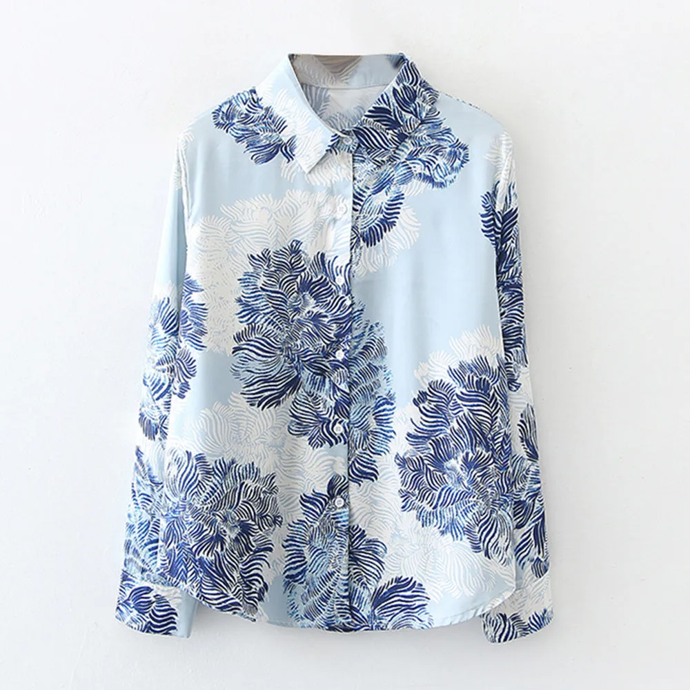 Wholesale Women Clothing Printed Lapel Temperament Shirt