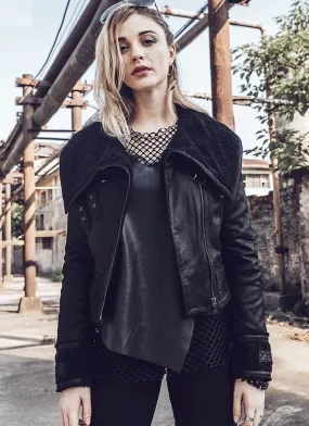 Women Faux Fur Shearling Leather Jacket By TJS