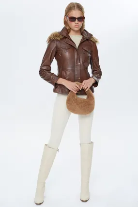 Women Hooded Stylish Faux Fur and Real Leather Jacket | Women Leather Jacket by The Jacket Seller