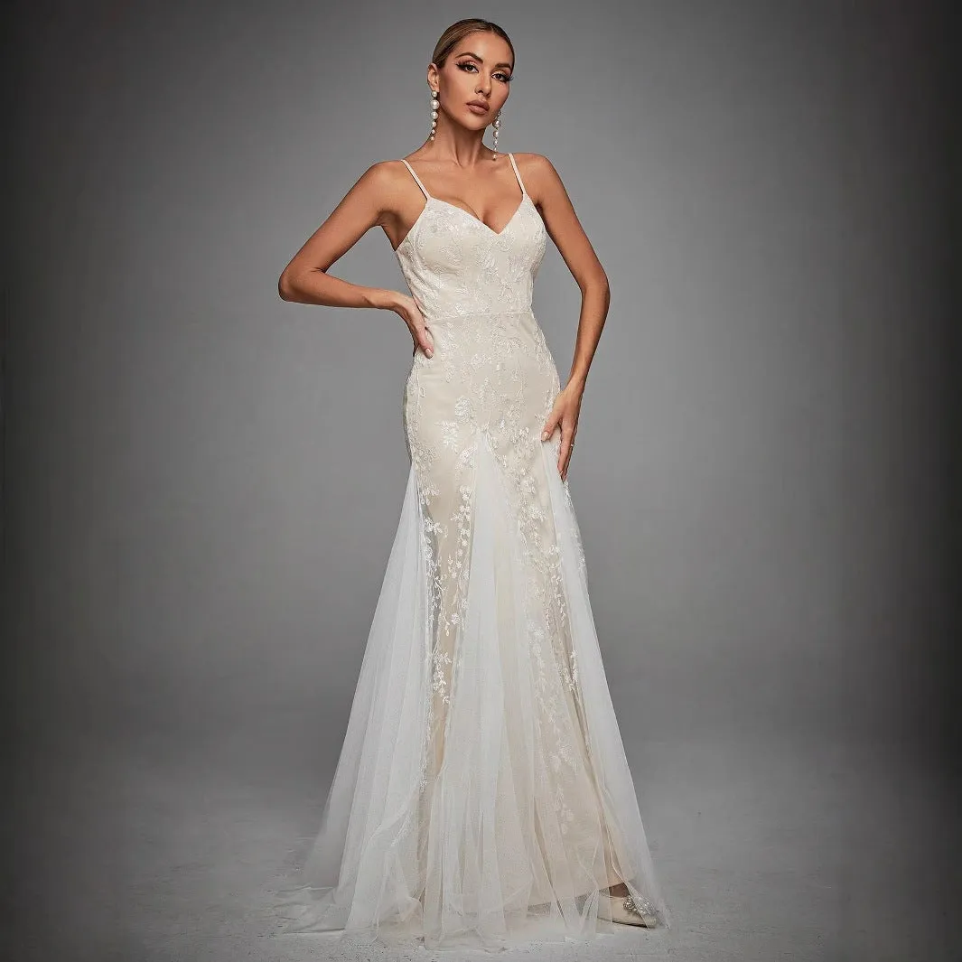 Women Lace Embroidery Cami Evening Dress