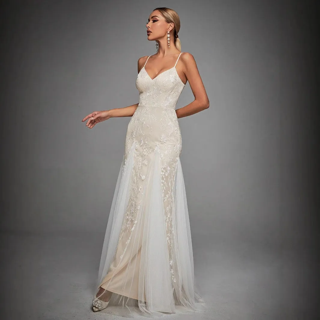 Women Lace Embroidery Cami Evening Dress