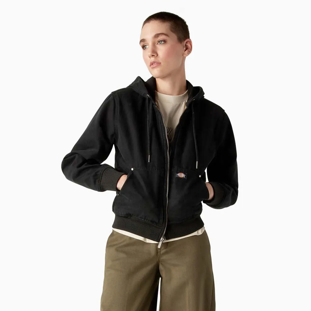 Women's Duck Canvas Textured Sherpa Lined Jacket FJR14 - Stone Washed Black